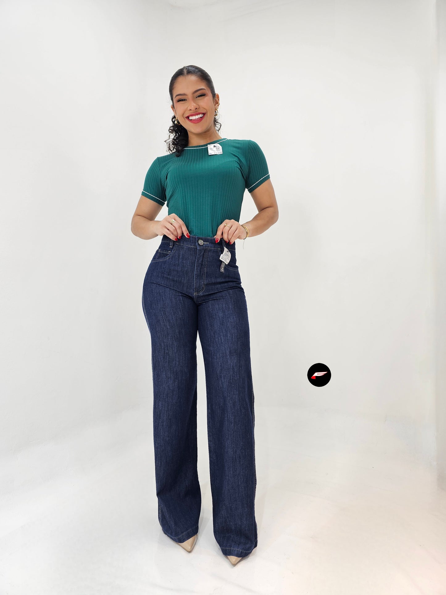 CALÇA FEMININA WIDE LEG JEANS ESCURO 821210